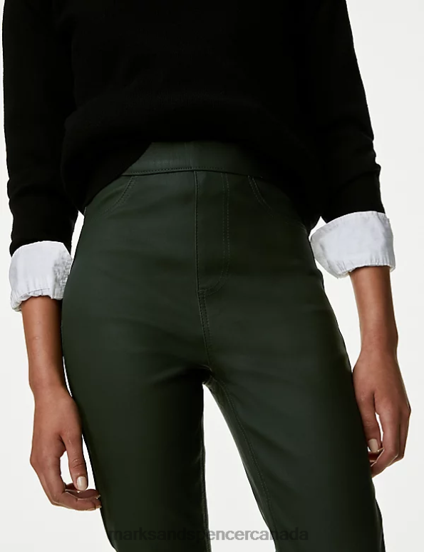 Women Khaki Clothing Marks & Spencer Coated High Waisted Jeggings 20VTD2272 - Marks and Spencer Canada locations