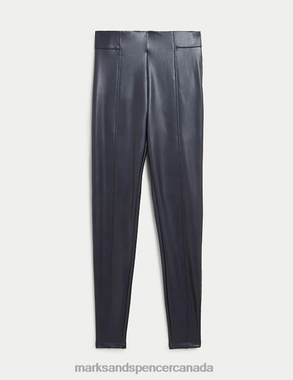 Marks and Spencer Canada - Women Navy Clothing Marks & Spencer Leather Look High Waisted Leggings 20VTD3367