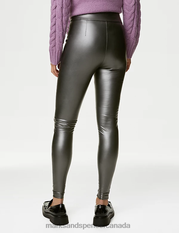 Marks and Spencer near me - Women Pewter Clothing Marks & Spencer Leather Look High Waisted Leggings 20VTD3368