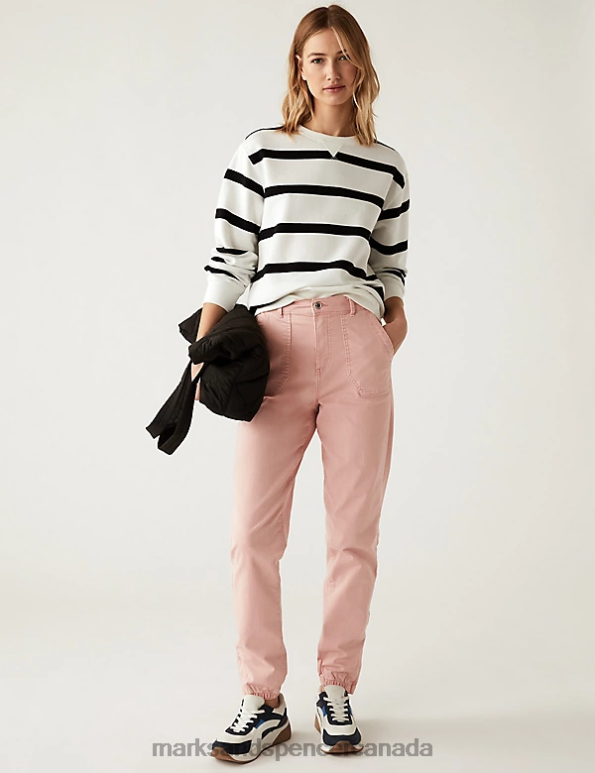 Women Pink Shell Clothing Marks & Spencer Cotton Rich Slim Fit Joggers 20VTD758 - Marks and Spencer Canada locations