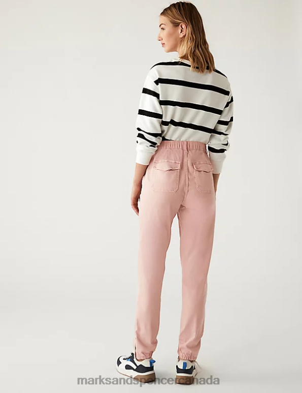 Women Pink Shell Clothing Marks & Spencer Cotton Rich Slim Fit Joggers 20VTD758 - Marks and Spencer Canada locations