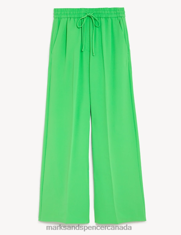 Marks and Spencer Canada - Women Acid Green Clothing Marks & Spencer Crepe Drawstring Wide Leg Trousers 20VTD1044