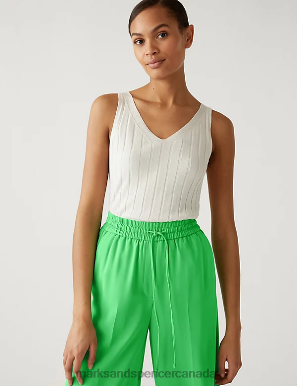Marks and Spencer Canada - Women Acid Green Clothing Marks & Spencer Crepe Drawstring Wide Leg Trousers 20VTD1044