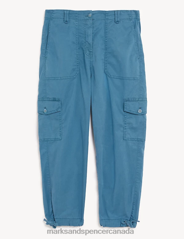 Women Air Force Blue Clothing Marks & Spencer Lyocell Rich Cargo Cropped Trousers 20VTD950 - Marks and Spencer online