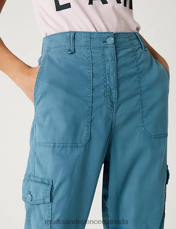 Women Air Force Blue Clothing Marks & Spencer Lyocell Rich Cargo Cropped Trousers 20VTD950 - Marks and Spencer online