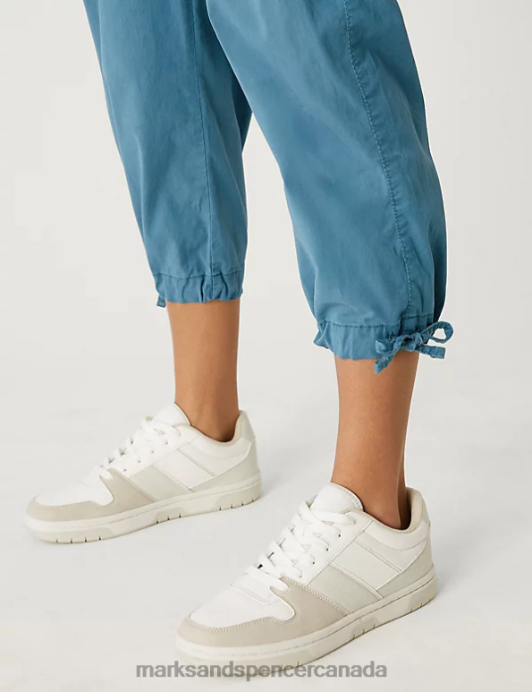 Women Air Force Blue Clothing Marks & Spencer Lyocell Rich Cargo Cropped Trousers 20VTD950 - Marks and Spencer online