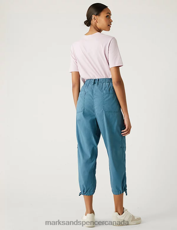 Women Air Force Blue Clothing Marks & Spencer Lyocell Rich Cargo Cropped Trousers 20VTD950 - Marks and Spencer online