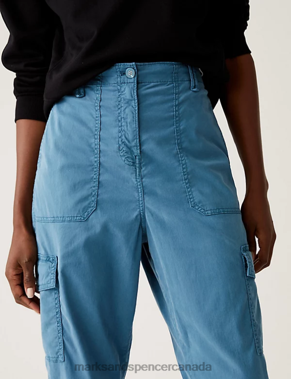 Marks and Spencer near me - Women Air Force Blue Clothing Marks & Spencer Lyocell Rich Cargo Tea Dyed Trousers 20VTD615