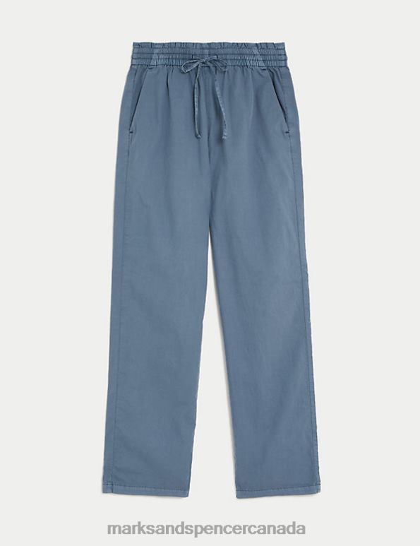 Women Air Force Blue Clothing Marks & Spencer Pure Cotton Elasticated Waist Trousers 20VTD2776 - Marks and Spencer outlet