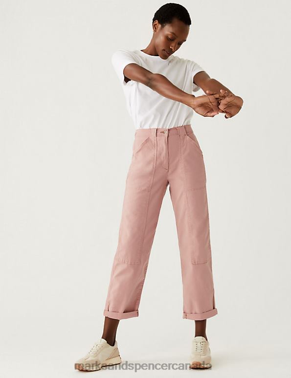 Women Antique Rose Clothing Marks & Spencer Cotton Rich Relaxed Straight Trousers 20VTD2574 - Marks and Spencer outlet