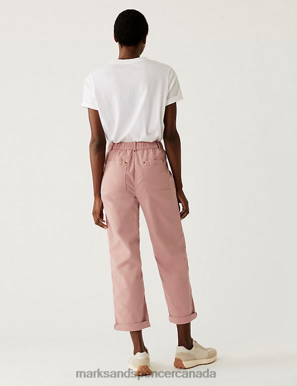 Women Antique Rose Clothing Marks & Spencer Cotton Rich Relaxed Straight Trousers 20VTD2574 - Marks and Spencer outlet