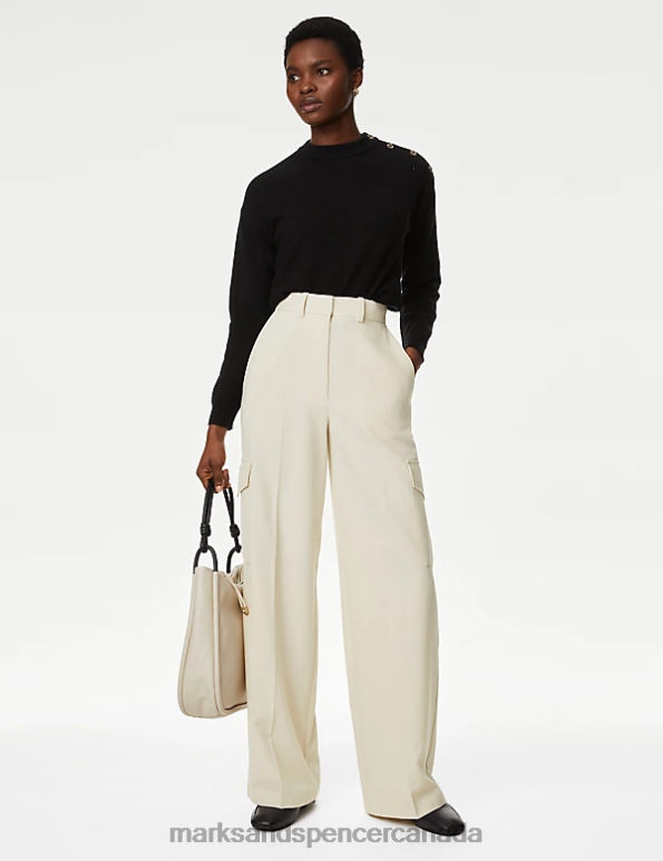Marks and Spencer near me - Women Beige Clothing Marks & Spencer Cargo Wide Leg Trousers 20VTD1164