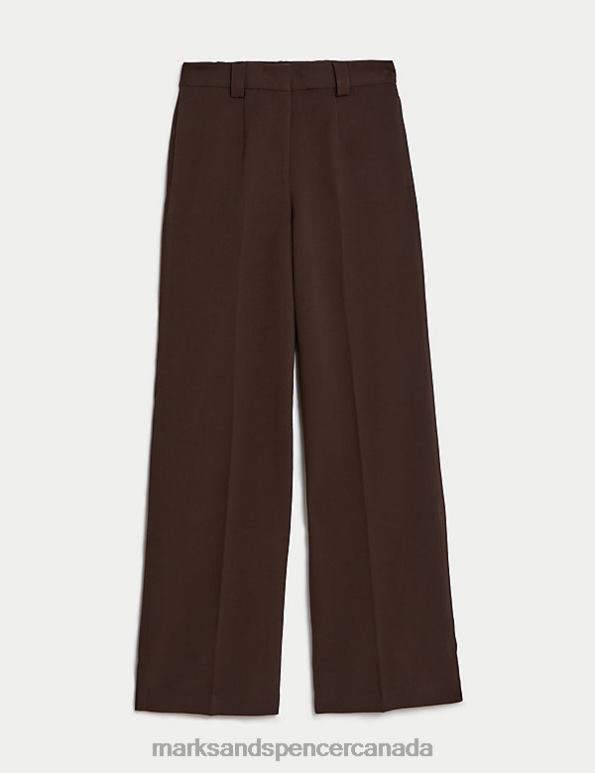 Women Bitter Chocolate Clothing Marks & Spencer Crepe Tab Detail Wide Leg Trousers 20VTD17 - Marks and Spencer outlet