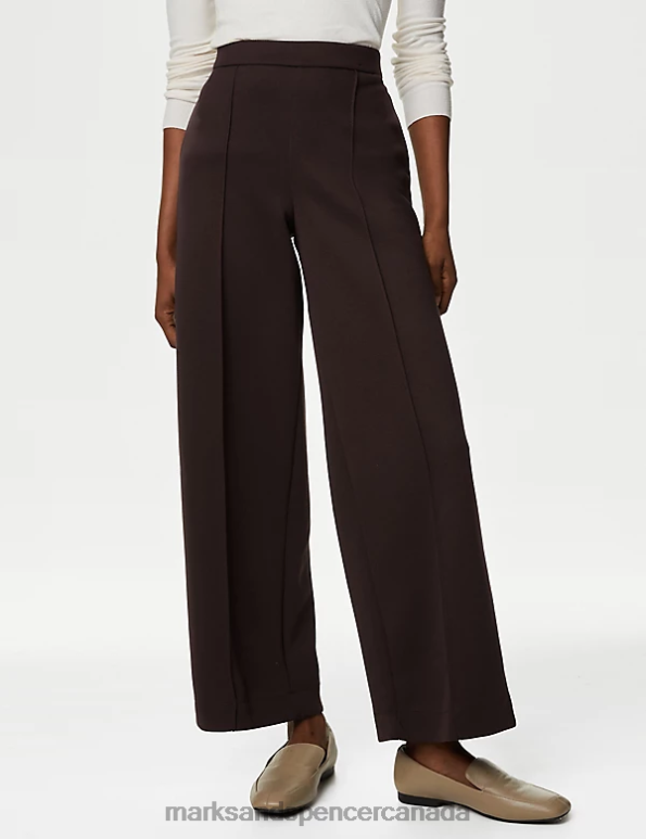 Women Bitter Chocolate Clothing Marks & Spencer Jersey Elasticated Waist Wide Leg Trousers 20VTD1123 - Marks and Spencer online