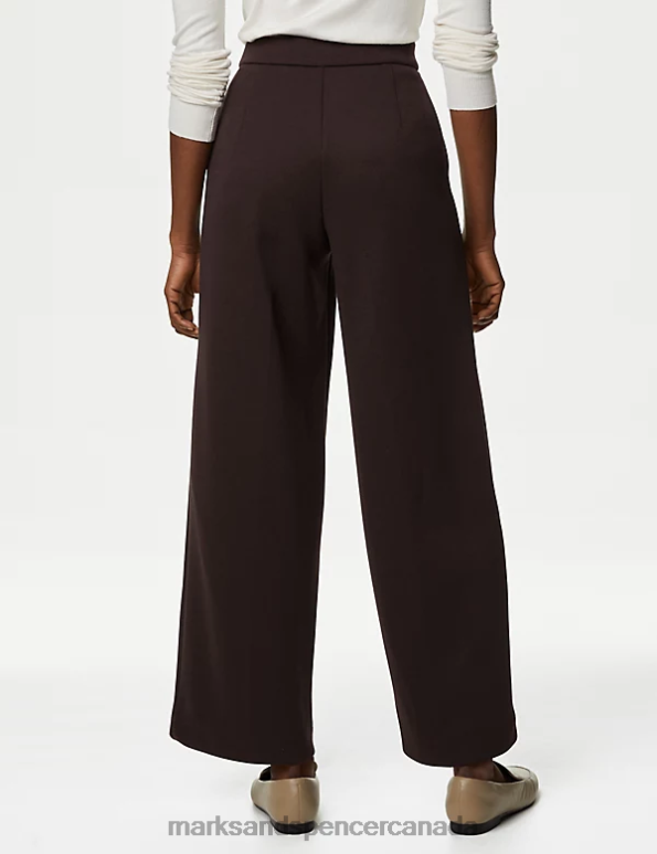 Women Bitter Chocolate Clothing Marks & Spencer Jersey Elasticated Waist Wide Leg Trousers 20VTD1123 - Marks and Spencer online