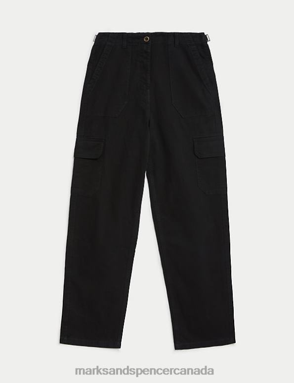 Women Black Clothing Marks & Spencer Cotton Rich Cargo Straight Leg Trousers 20VTD1195 - Marks and Spencer outlet