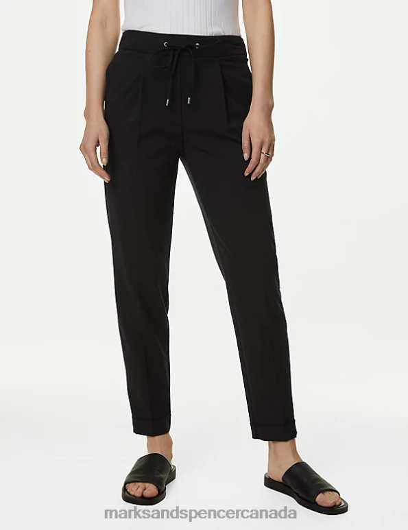 Marks and Spencer near me - Women Black Clothing Marks & Spencer Drawstring Tapered Ankle Grazer Trousers 20VTD1492