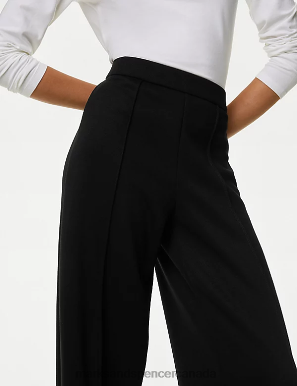 Marks and Spencer sale - Women Black Clothing Marks & Spencer Jersey Elasticated Waist Wide Leg Trousers 20VTD1122