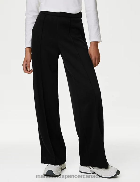 Marks and Spencer sale - Women Black Clothing Marks & Spencer Jersey Elasticated Waist Wide Leg Trousers 20VTD1122
