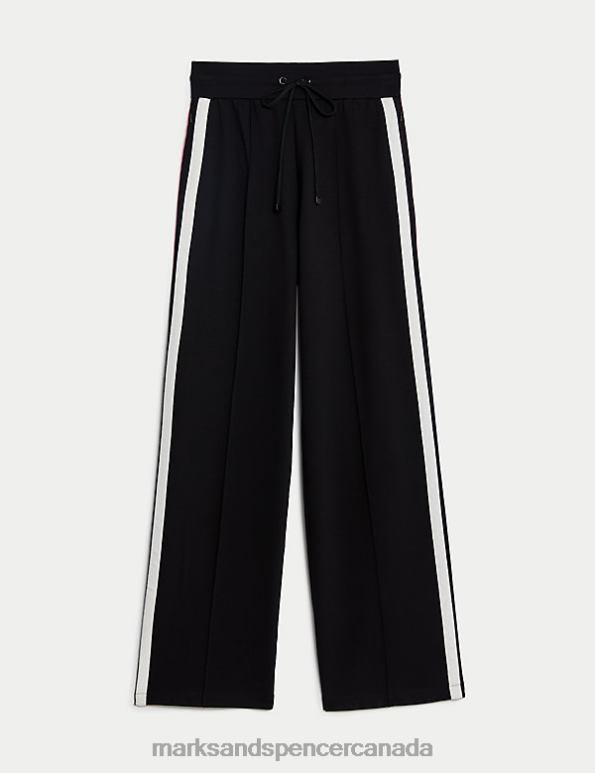 Marks and Spencer near me - Women Black Clothing Marks & Spencer Jersey Side Stripe Wide Leg Trousers 20VTD675
