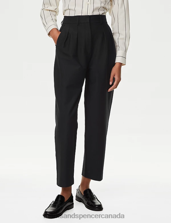 Women Black Clothing Marks & Spencer Jersey Tapered Ankle Grazer Trousers 20VTD386 - Marks and Spencer outlet
