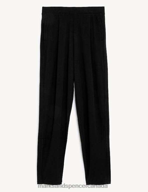 Women Black Clothing Marks & Spencer Jersey Tapered Ankle Grazer Trousers 20VTD540 - Marks and Spencer Canada locations