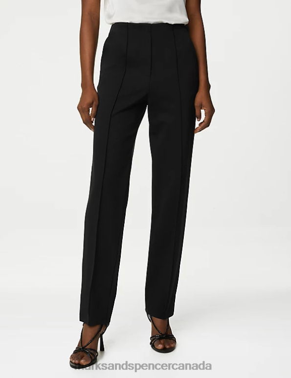 Women Black Clothing Marks & Spencer Jersey Twill Straight Leg Trousers 20VTD1994 - Marks and Spencer outlet