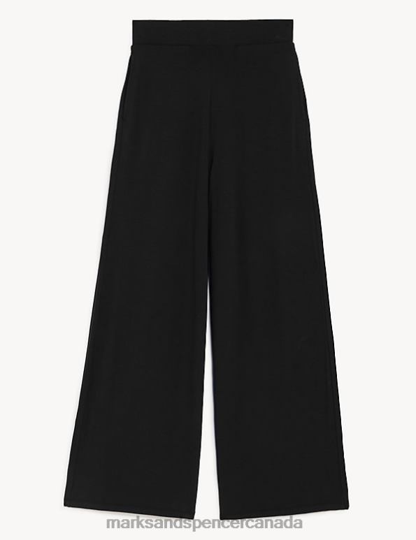 Marks and Spencer sale - Women Black Clothing Marks & Spencer Jersey Wide Leg Ankle Grazer Trousers 20VTD1378