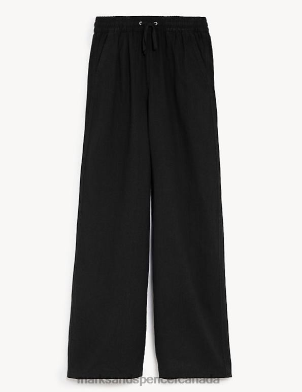 Women Black Clothing Marks & Spencer Linen Rich Wide Leg Trousers 20VTD447 - Marks and Spencer online