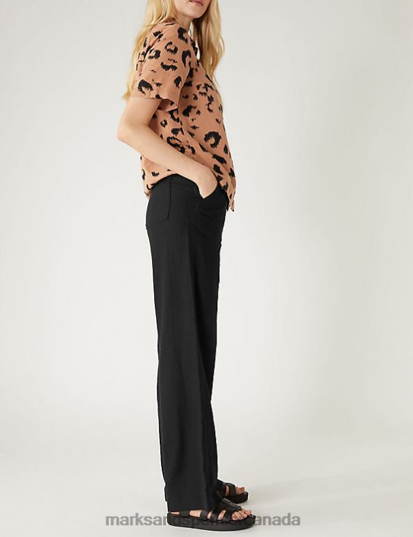 Women Black Clothing Marks & Spencer Linen Rich Wide Leg Trousers 20VTD447 - Marks and Spencer online