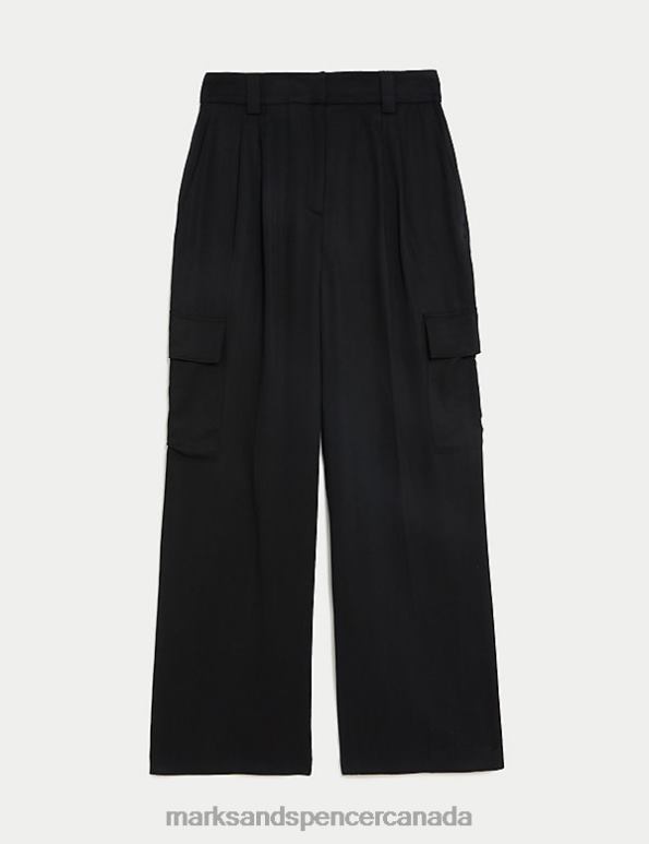 Marks and Spencer Canada - Women Black Clothing Marks & Spencer Lyocell Rich Cargo Wide Leg Trousers 20VTD762