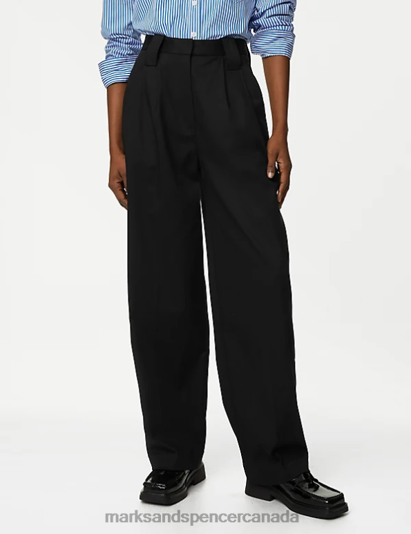 Marks and Spencer sale - Women Black Clothing Marks & Spencer Lyocell Rich Pleated Wide Leg Trousers 20VTD2357