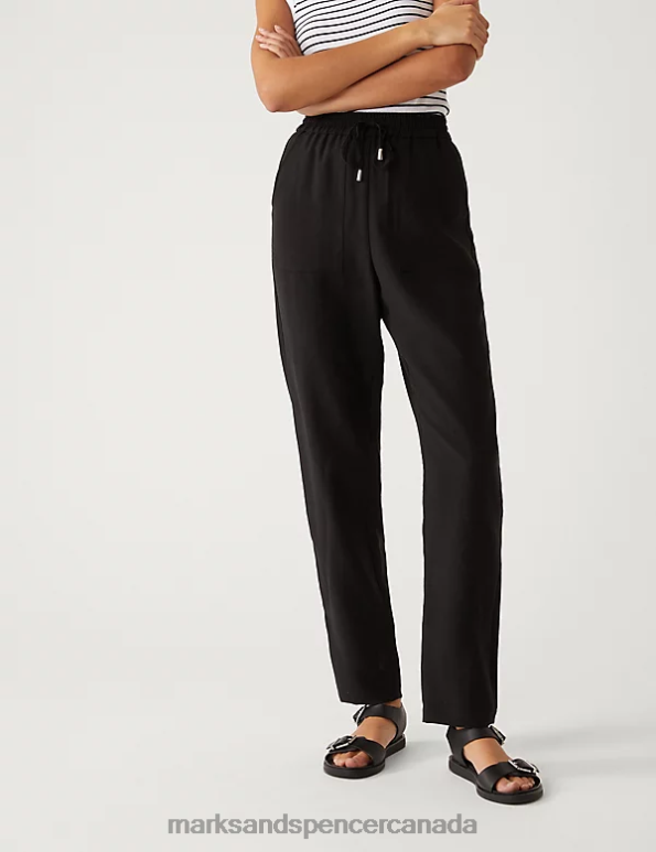 Women Black Clothing Marks & Spencer Lyocell Rich Tapered Ankle Grazer Trousers 20VTD376 - Marks and Spencer Canada locations
