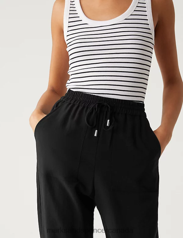 Women Black Clothing Marks & Spencer Lyocell Rich Tapered Ankle Grazer Trousers 20VTD376 - Marks and Spencer Canada locations