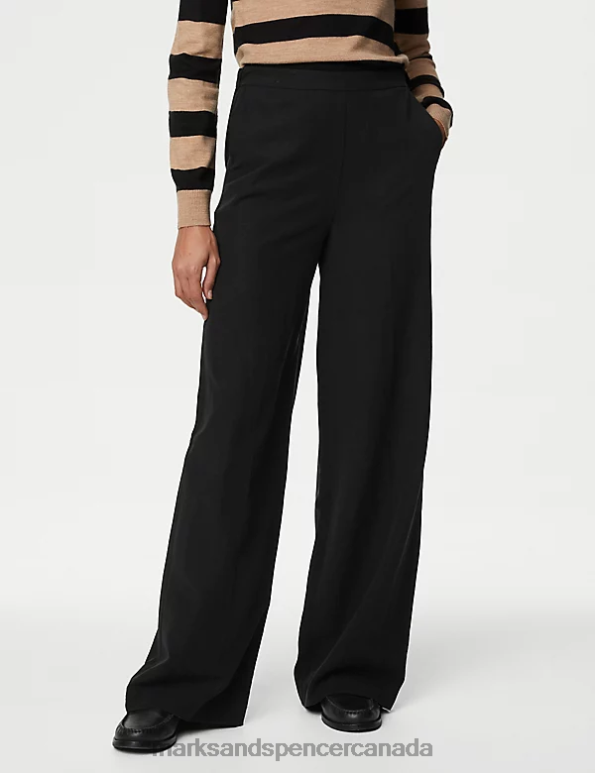 Marks and Spencer sale - Women Black Clothing Marks & Spencer Lyocell Rich Wide Leg Trousers with Linen 20VTD1565