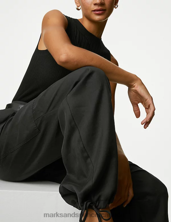 Women Black Clothing Marks & Spencer Modal Rich Cargo Wide Leg Trousers 20VTD1124 - Marks and Spencer Canada locations