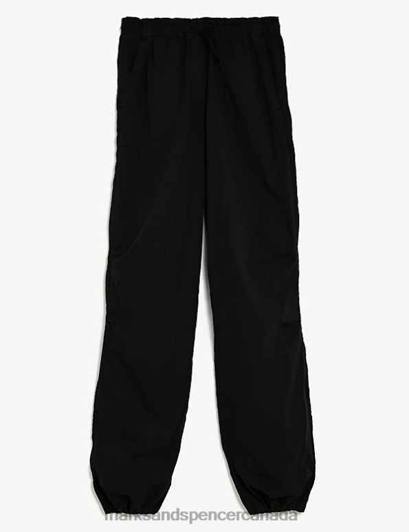 Women Black Clothing Marks & Spencer Pure Cotton Cuffed Parachute Trousers 20VTD1282 - Marks and Spencer outlet