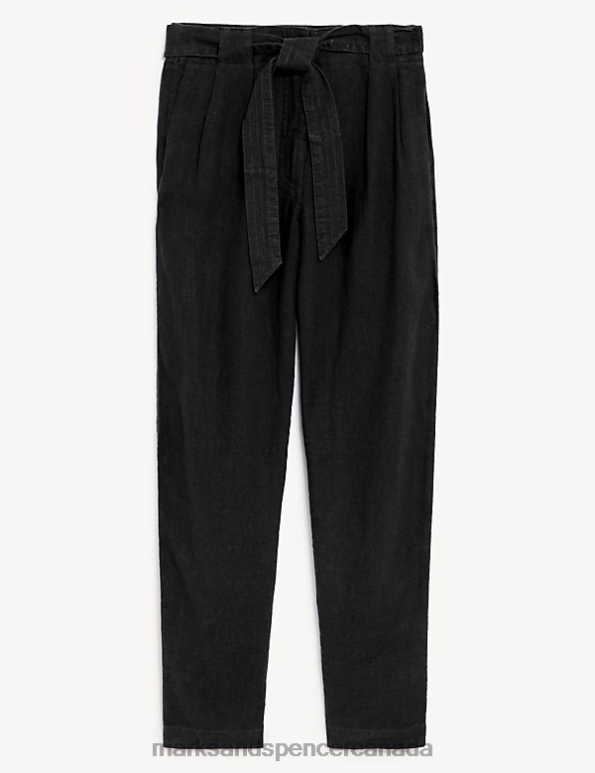 Marks and Spencer sale - Women Black Clothing Marks & Spencer Pure Linen Belted Tapered Trousers 20VTD2653