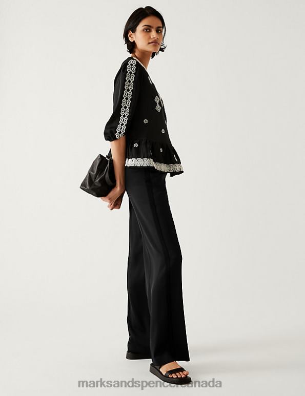 Marks and Spencer near me - Women Black Clothing Marks & Spencer Satin Tuxedo Wide Leg Trousers 20VTD2017