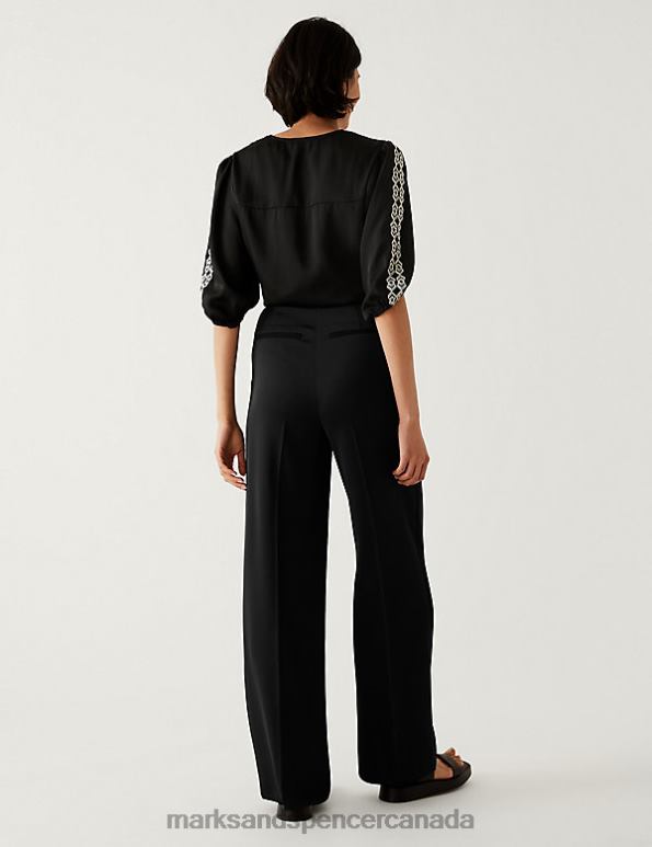 Marks and Spencer near me - Women Black Clothing Marks & Spencer Satin Tuxedo Wide Leg Trousers 20VTD2017