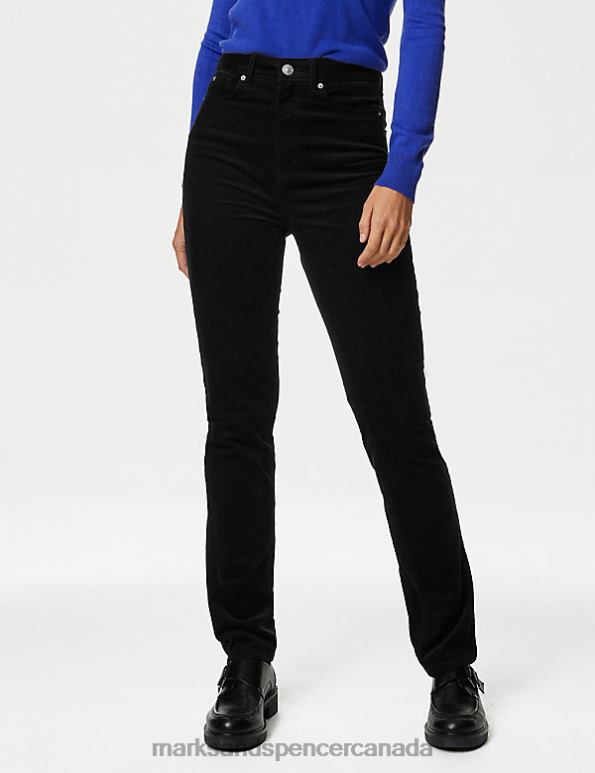 Women Black Clothing Marks & Spencer Sienna Corduroy Straight Leg Trousers 20VTD1612 - Marks and Spencer online
