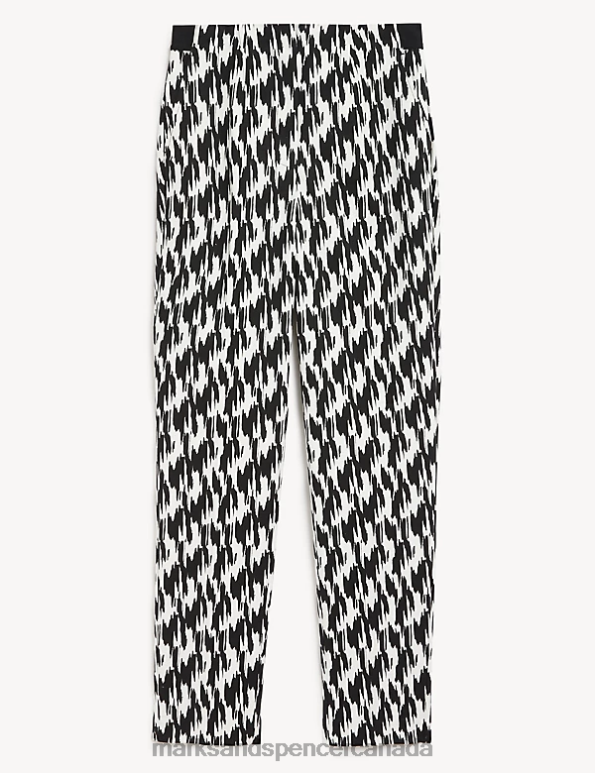 Marks and Spencer Canada - Women Black Mix Clothing Marks & Spencer Cotton Blend Printed Slim Fit Trousers 20VTD2780