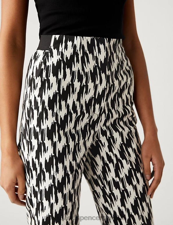 Marks and Spencer Canada - Women Black Mix Clothing Marks & Spencer Cotton Blend Printed Slim Fit Trousers 20VTD2780
