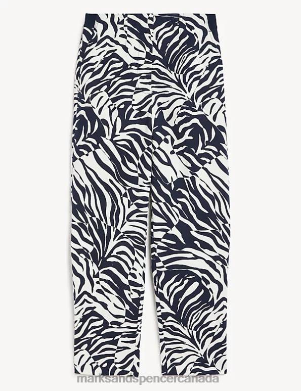 Marks and Spencer sale - Women Black Mix Clothing Marks & Spencer Cotton Rich Animal Print Slim Fit Trousers 20VTD1747