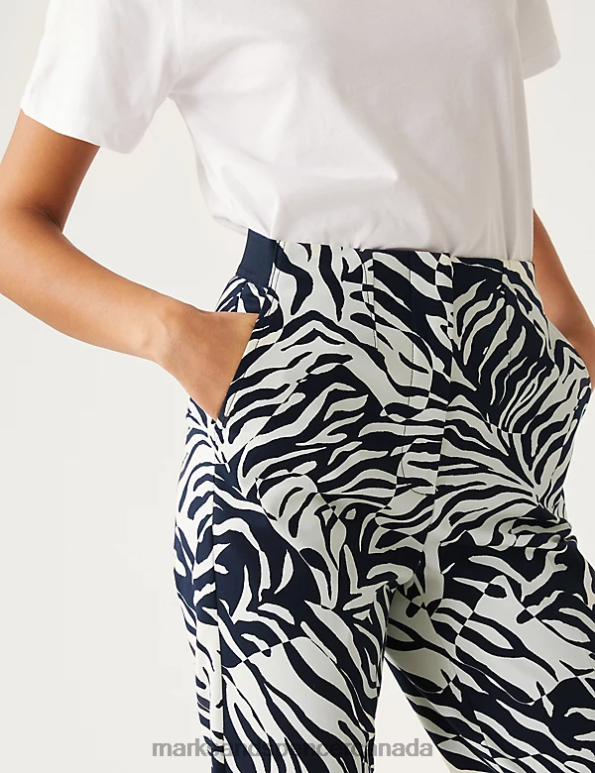 Marks and Spencer sale - Women Black Mix Clothing Marks & Spencer Cotton Rich Animal Print Slim Fit Trousers 20VTD1747