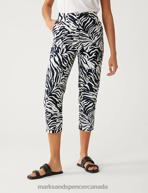 Marks and Spencer sale - Women Black Mix Clothing Marks & Spencer Cotton Rich Animal Print Slim Fit Trousers 20VTD1747