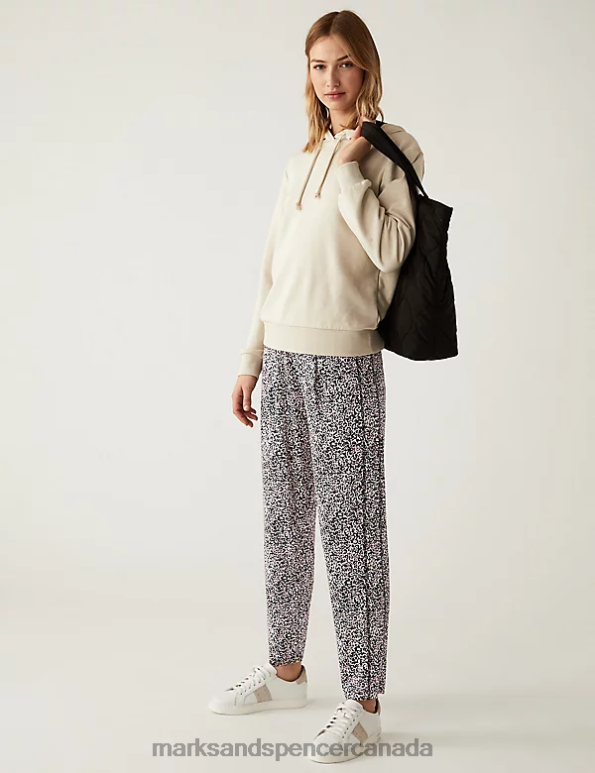 Marks and Spencer near me - Women Black Mix Clothing Marks & Spencer Jersey Printed Tapered Trousers 20VTD1974