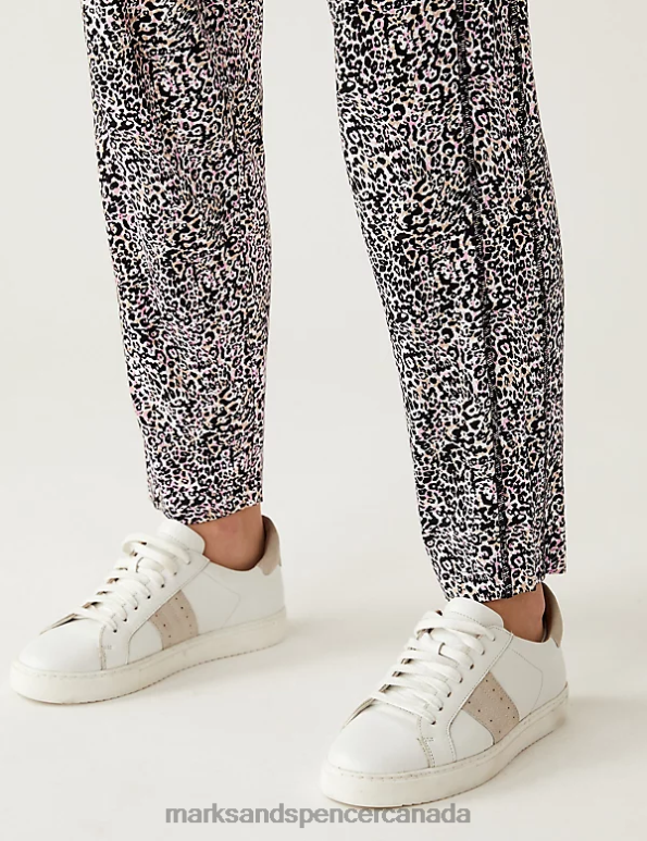 Marks and Spencer near me - Women Black Mix Clothing Marks & Spencer Jersey Printed Tapered Trousers 20VTD1974