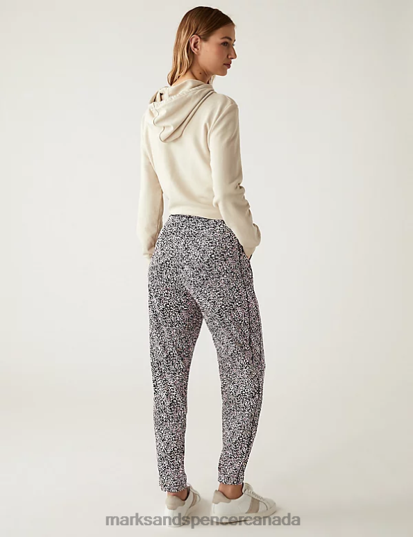 Marks and Spencer near me - Women Black Mix Clothing Marks & Spencer Jersey Printed Tapered Trousers 20VTD1974