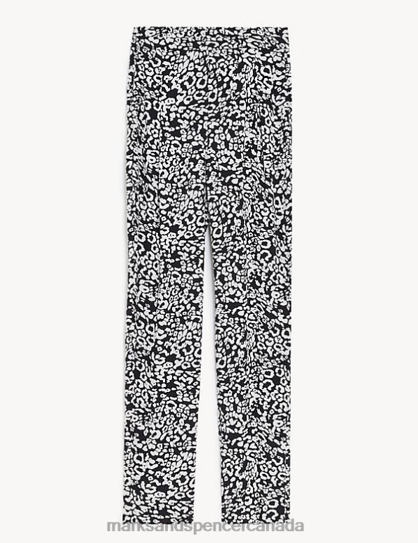 Women Black Mix Clothing Marks & Spencer Printed Pleat Front Tapered Trousers 20VTD681 - Marks and Spencer online
